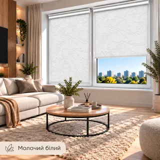 Рулонна штора TM "DecoSharm" Квіти молочний білий